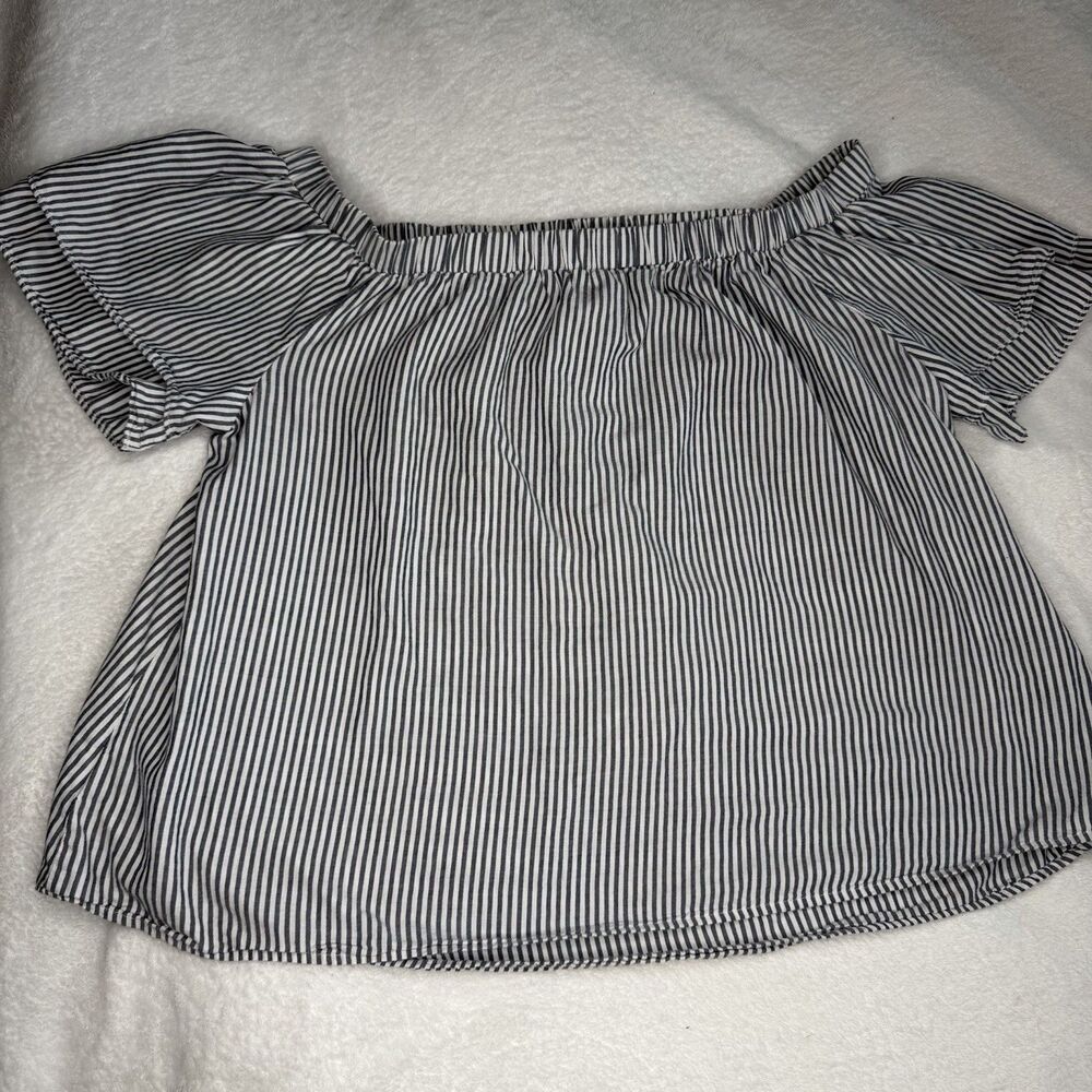 Old Navy Women's 1X Blue White Striped Off Shoulder Cotton Top Coastal Boho - Picture 10 of 15